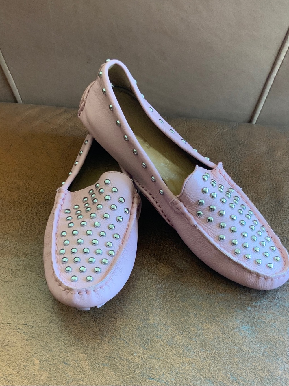 COACH Arlene Studded Pink Leather Loafers  Size 8
